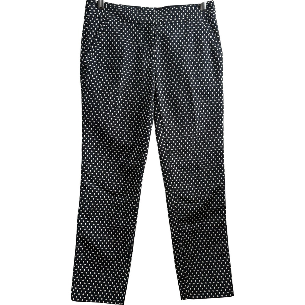 Tory Burch Navy White Polka Dot Dress Pants Flat Front Cropped‎ Trousers 2 $395